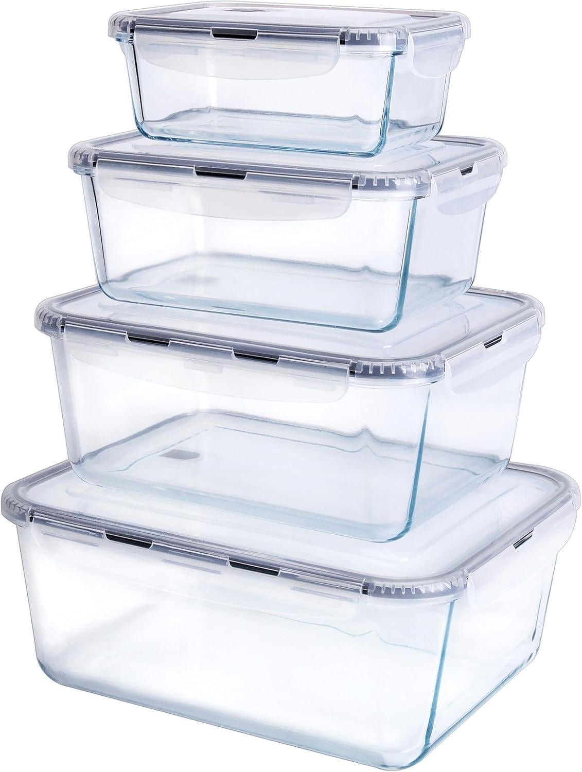 Extra Large Glass Food Storage Containers with Lids, Set-8-Piece Lunch ...