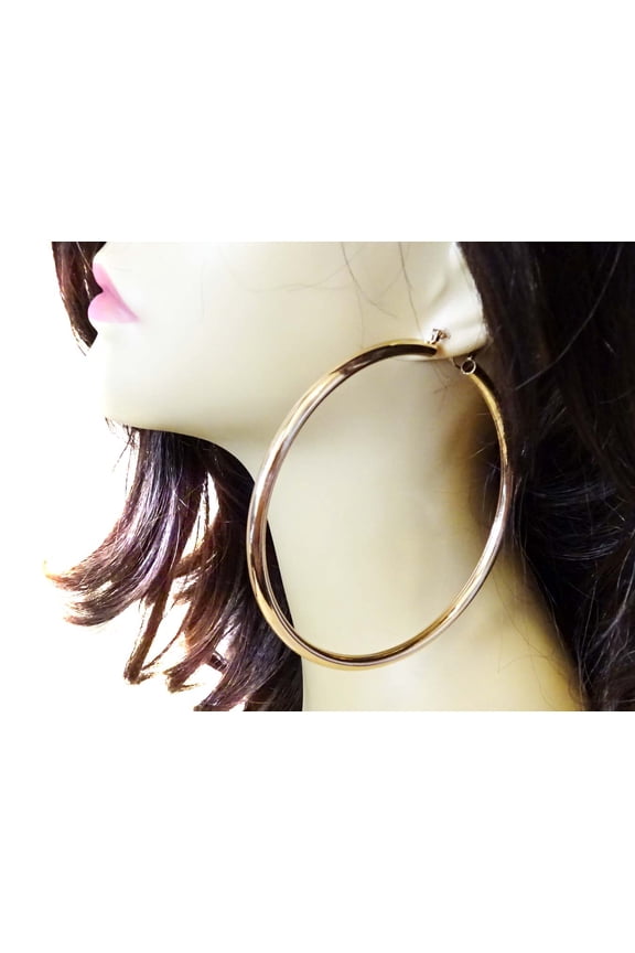 Extra Large Gold Hoop Earrings Gold Tone 4.25 inch Tube Hoops Gold Brass Plated Hoops