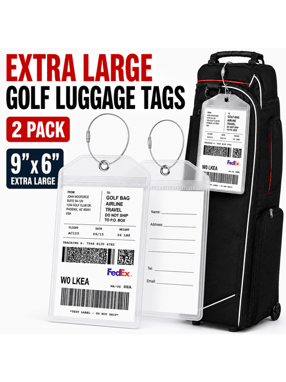 Extra Large Golf Luggage Tag,Shipping Tags for Golf Bag,9" x 6" Travel Luggage Bag- 2 Pack