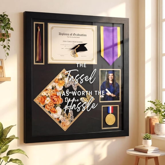 Extra Large Graduation Shadow Box Frame 23 x 27 Wooden Display Case with Acrylic for 8.5x11 Diploma 5x7 Photo Cap Tassels Stole Medal Holder for Class of 2026 Graduation Keepsake Memory Box