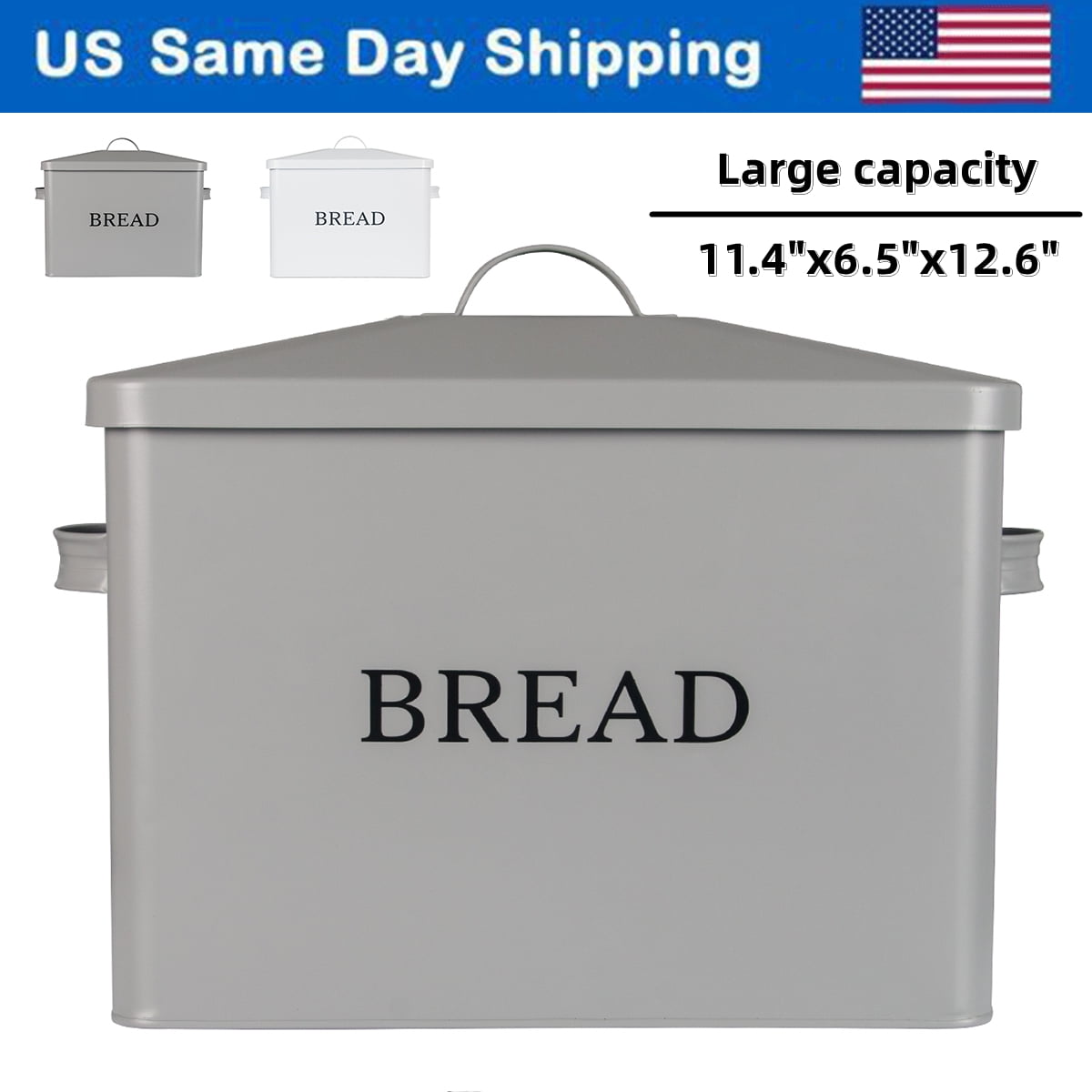 Extra Large Gray Bread box Vertical Vintage Metal Bread Bin With Lid