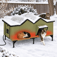 Large Cattery Extra Large Green XXL Heated Outdoor Cat House for Feral and Stray Cats ...