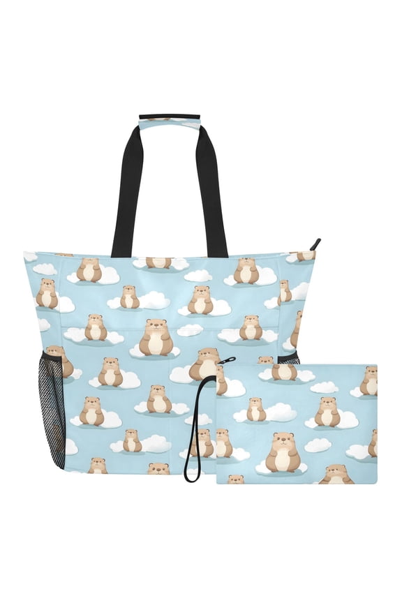 Extra Large Groundhog Cloud Beach Bag for Women Waterproof Tote with Zipper Pockets