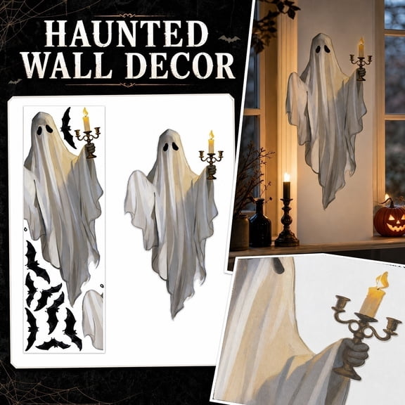 Extra Large Halloween Ghost Window Clings Vintage Watercolor Ghost Black Bat Window Stickers Double-Sided Glass Decals for Home Classroom Office Party Decoration