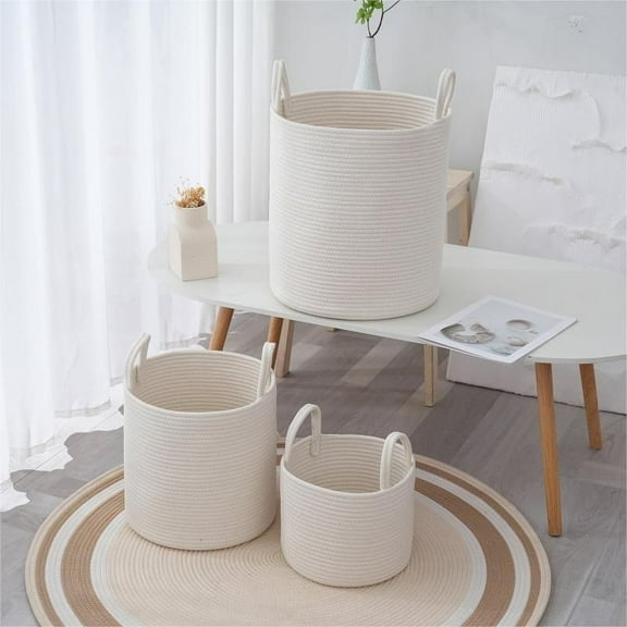 Extra Large Handwoven Cotton Rope Laundry Basket - Natural Hamper with Handles for Bedroom & Bathroom Storage