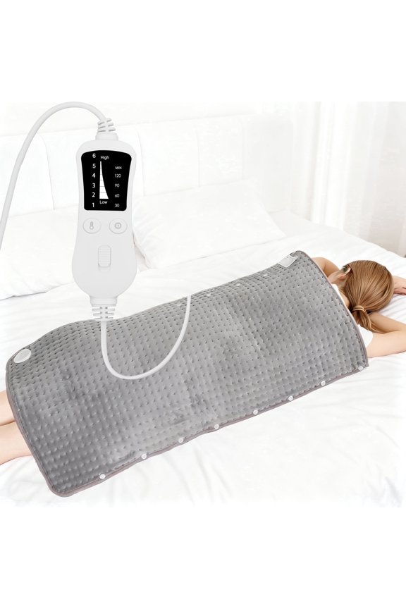 King Size Electric Heating Pad for Back Pain Relief, 6 Fast Heat Settings with Safe Auto Shut-Off, Machine Washable Soft Flannel, Classic Grey (XXL/XXXL)