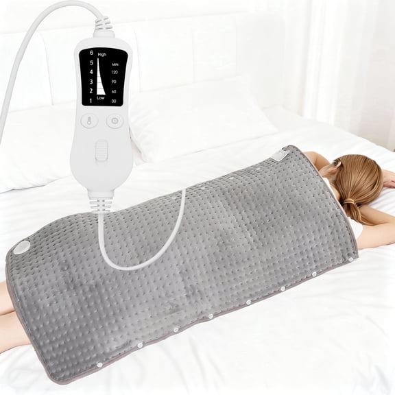 KINGTE King Size Electric Heating Pad for Back Pain Relief, 6 Fast Heat Settings with Safe Auto Shut-Off, Machine Washable Soft Flannel, Classic Grey (XXL/XXXL)