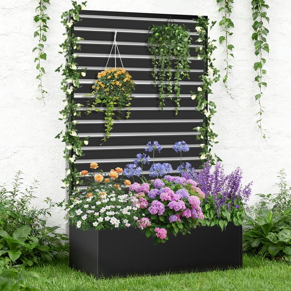 Extra-Large Heavy-Duty Metal Raised Garden Bed Planter Outdoor Garden Container With Fence Climbing Planter With Drainage Holes Can Serve As Privacy Screen Ideal For Climbing Plants, Vegetables,
