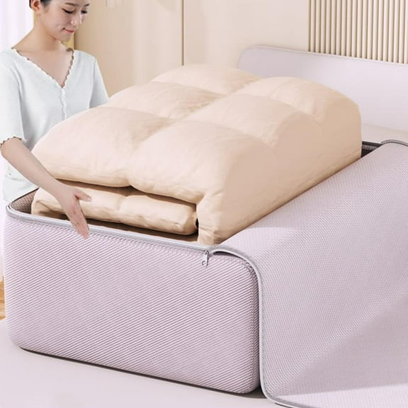 Extra Large Heavy Duty Storage Bag with Reinforced Handles - 70x30x50cm Purple Cotton Tote for Clothes, Travel & Moving - Double Zipper, Space Saving, Collapsible Design