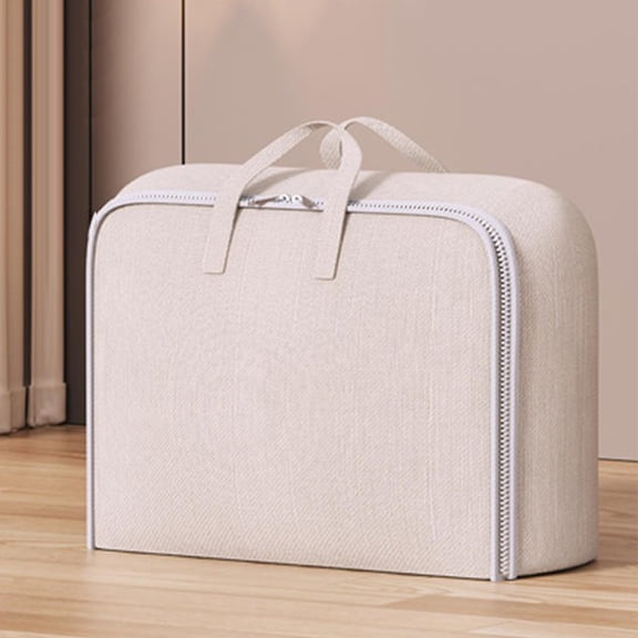Extra Large Heavy Duty Storage Bag with Reinforced Handles, Double Zipper, Thickened Cotton Material, Waterproof Collapsible Tote for Clothes, Bedding, Moving & Travel, Beige, 70x30x50cm