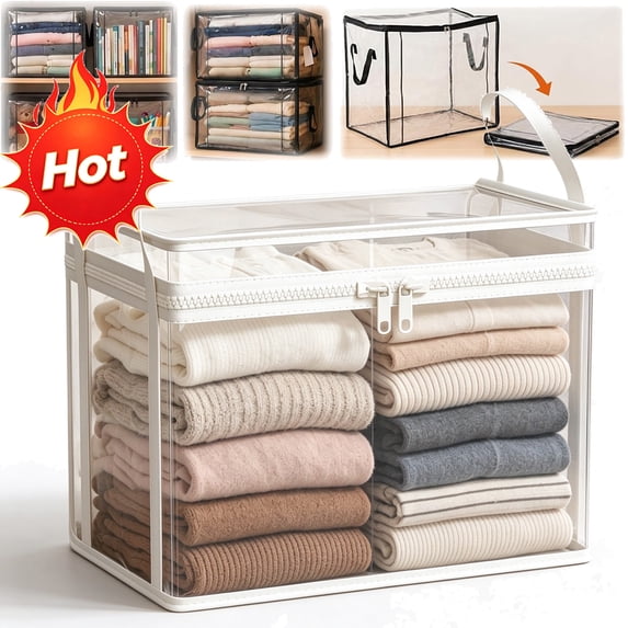 Extra Large Heavy Duty Thick Plastic Clear Storage Bag, 15"x12.4"x12.6" PVC Bag with Zipper Handles for Clothes Blankets Toys Moving, Foldable Closet Organizer Storage Containers