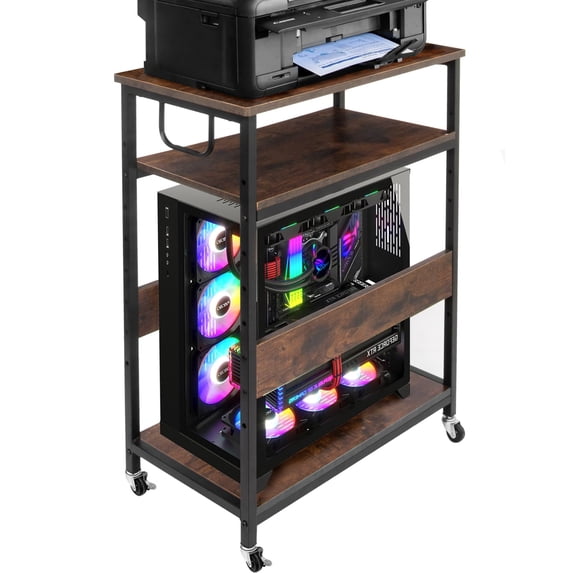 Extra Large Height Adjustable Computer Tower Stand & Machine Carts Pc Printer Stands With Steel Wheels Holds Up To 110 Lbs (fits 11" D X 22" W 24.5" H Towers)