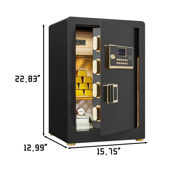 Extra Large Home Safe for A4 Documents, Solid Alloy Steel Office Hotel Security Safe with Electronic Keypad and Spare Key, Anti-Theft Digital Safe Box for Cash Jewelry Laptops, Black
