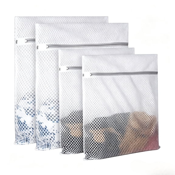 Extra Large Honeycomb Mesh Laundry Bags, 125gsm Durable Reusable Wash Bags for Lingerie, Clothes, Towels and Socks, 4-Pack (2L + 2XL)