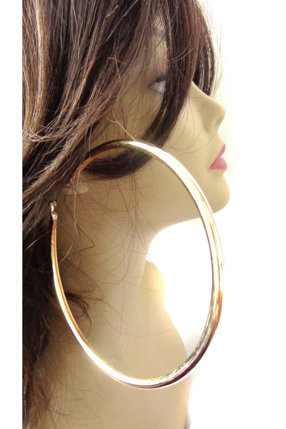 Extra Large Hoop Earrings Round Circle Gold Tone Tube Hoops 4.5 inch