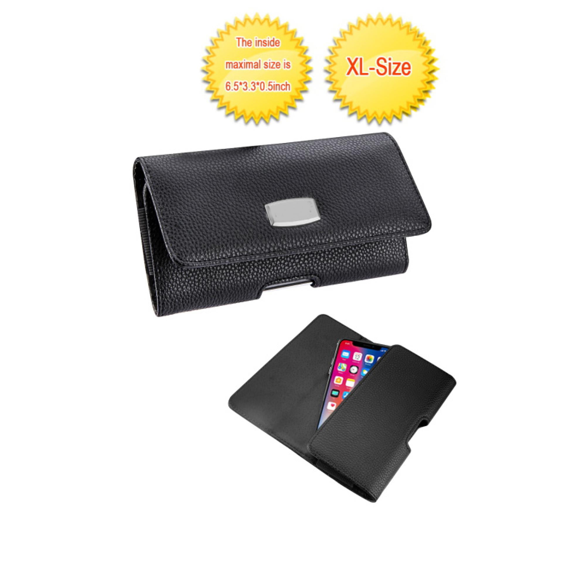 Extra-Large Horizontal Universal Phone Pouch – Black Faux Leather with Belt Clip – Fits Smartphones Up to 6.5"