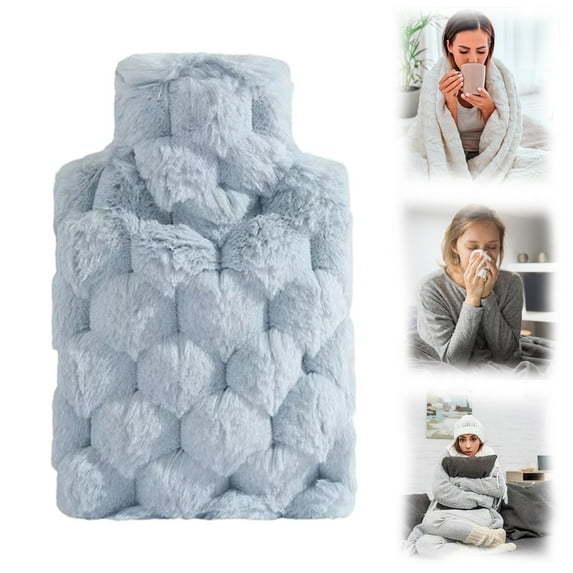 Extra Large Hot Water Bottle with Soft Plush Cover & Hand Pocket, Hot Water Bottle with Cover, Heating Bag for Sleeping, Hand Feet Warmer, Heat Compress for Daily Use(Blue,1000ml)