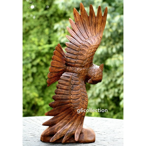 Extra Large Huge 20" Hand Carved Soaring Wooden Owl Dark Brown Statue Sculpture Figurine Home Decor Collectible