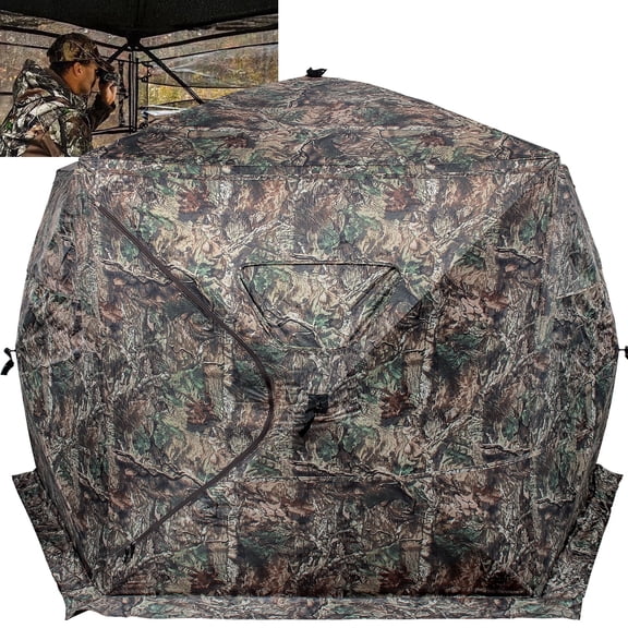 Extra Large Hunting Blind 4 Person, 288 Degree See Through Pop up Ground Blinds for Deer Turkey Duck Hunting, Bow Hunting Adjust Windows with Silent Zipper