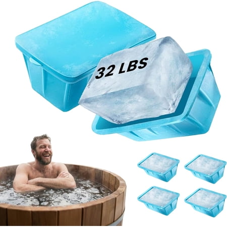 Extra Large Ice Block Mold For Ice Bath - 4x, Large Ice Mold for Freezer with Lids - Reusable, Silicone Ice Bath Accessories, Cold Plunge Giant, Ice Blocks for Chiller & Cold Therapy