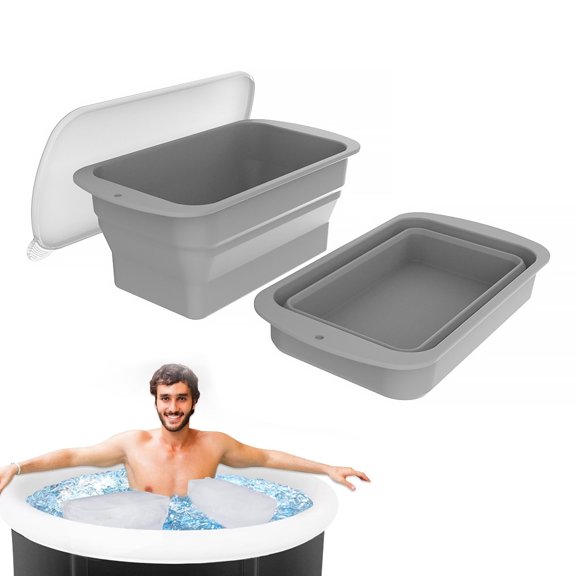 Extra Large Ice Block Molds, 1Pcs Collapsible Silicone Ice Cube Molds for Ice Plunge Tub, Reusable Ice Cube Trays fol Freezer, Giant Ice Cube Molds for Home Ice Baths, Ice Bath Chiller (Gray)