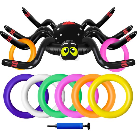 Extra Large Inflatable Spider Ring Toss Game For Halloween Party Outdoor Family Fun 8 Pieces