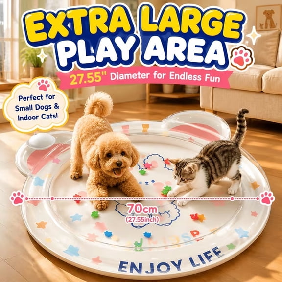 Extra Large Interactive Cooling Splash Pad for Cats & Small Dogs - Durable PVC Water Play Mat with Floating Toys for Summer Fun