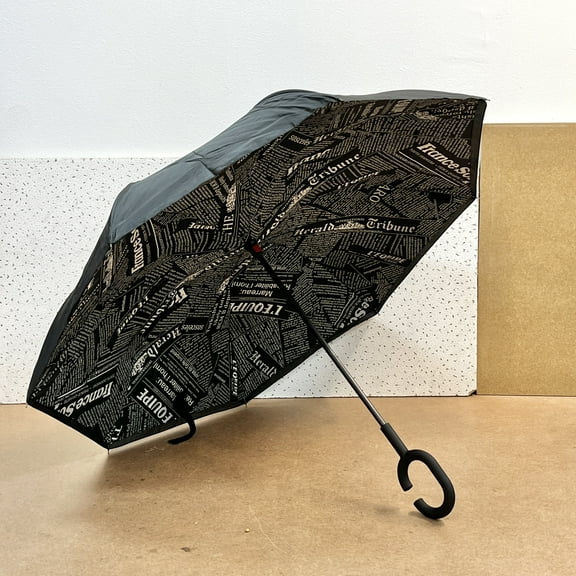 Extra Large Inverted Reverse Umbrella, Windproof & Waterproof C-Shaped Handle- Newspaper