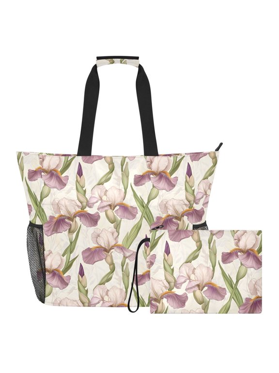 Extra Large Iris Two Beach Bag for Women Waterproof Tote with Zipper Pockets