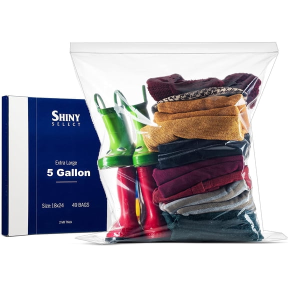 Extra Large Jumbo Size Clear Zipper Storage Bags, Huge 5 Gallon BIG Zip & Lock Resealable Bags, For Food Storage, Freezer, Meat, Home Organization (49 Bags)