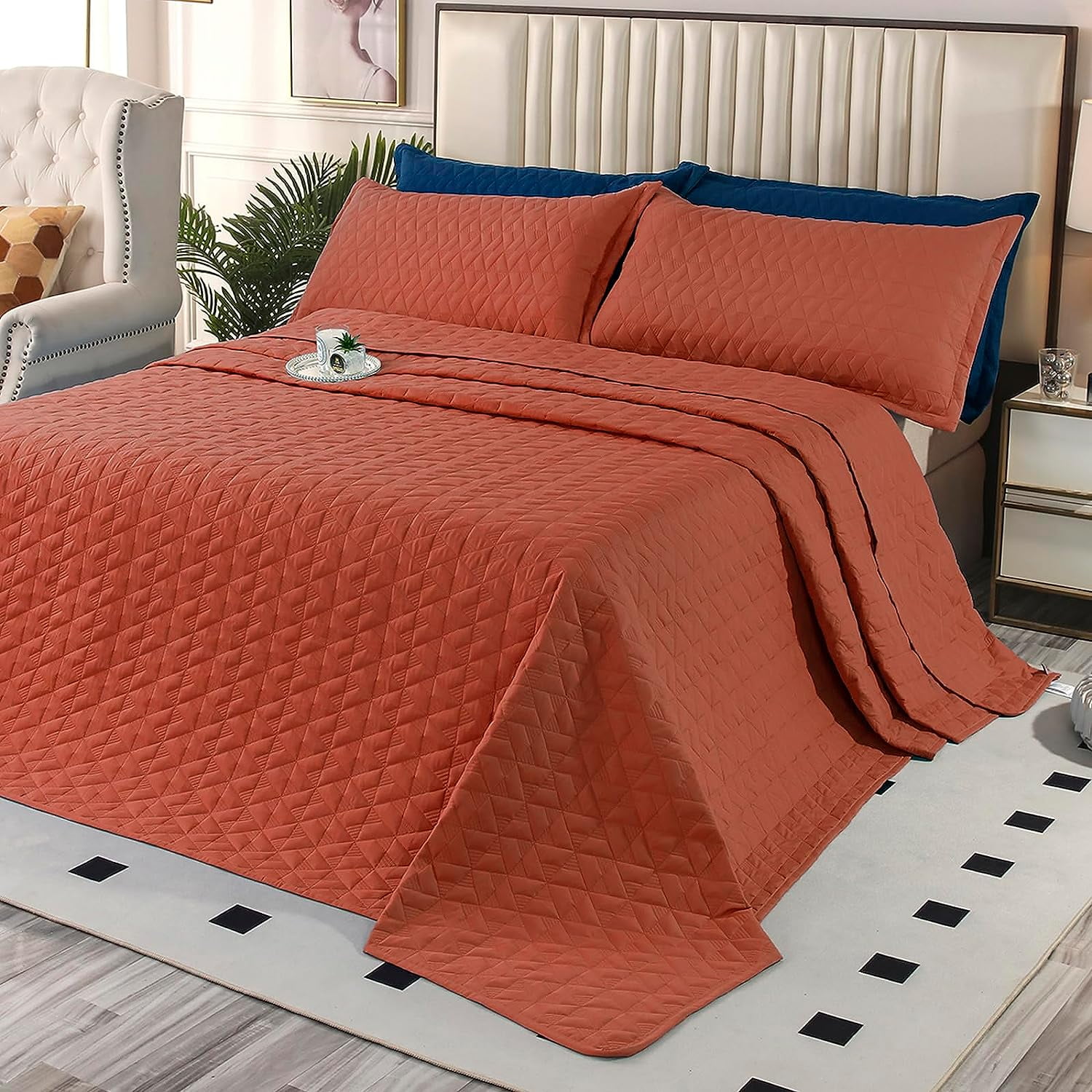 Extra Large King Size Quilt Set Oversized 128"x120" Bedspread with 3