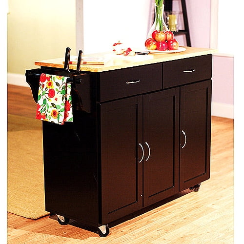 Extra Large Kitchen Cart, Black with Wood Top