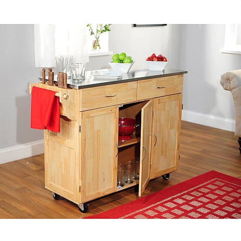 Extra Large Kitchen Cart with Stainless Steel, Natural