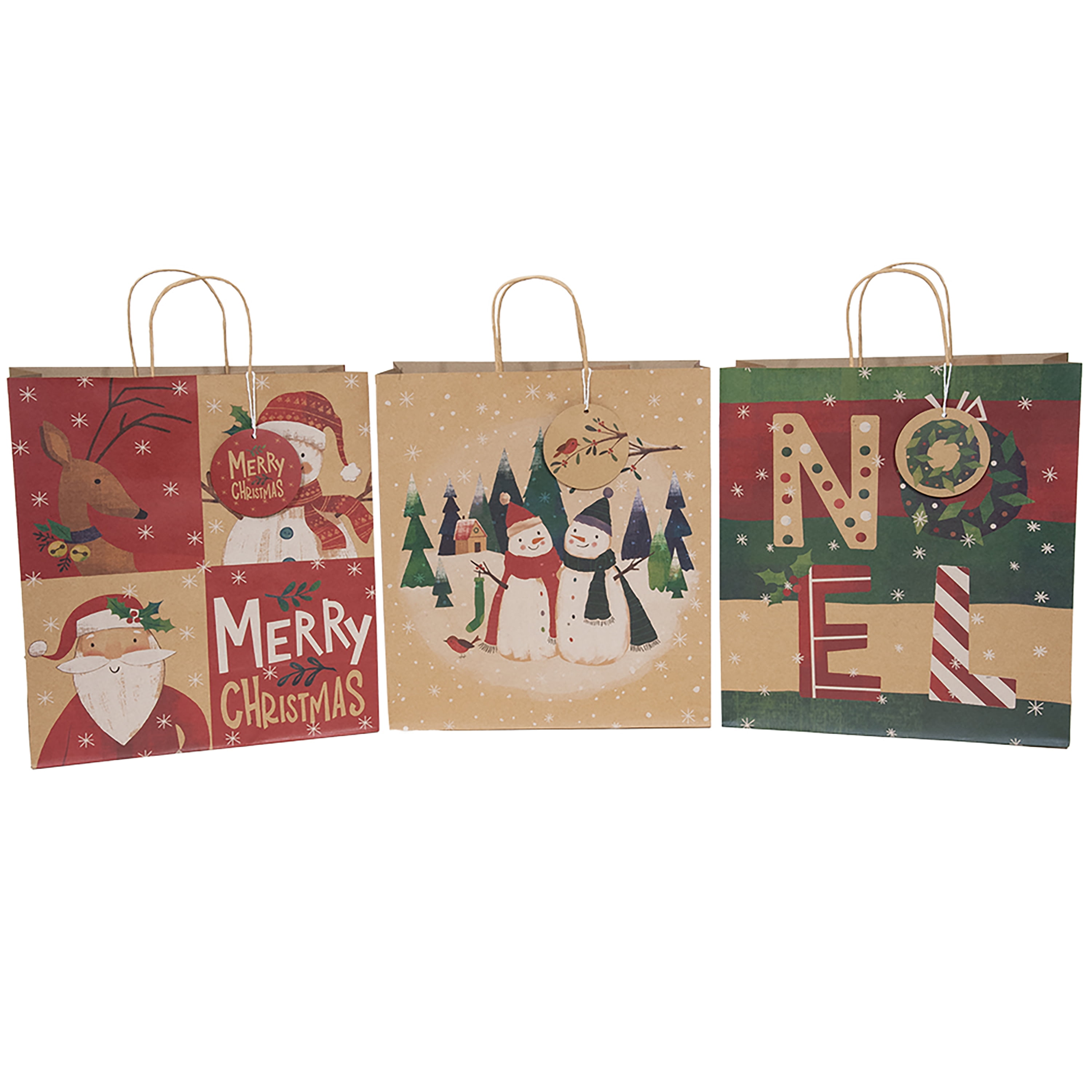 Extra Large Kraft Paper Christmas Gift Bags with Handles, 13.5 in x 6