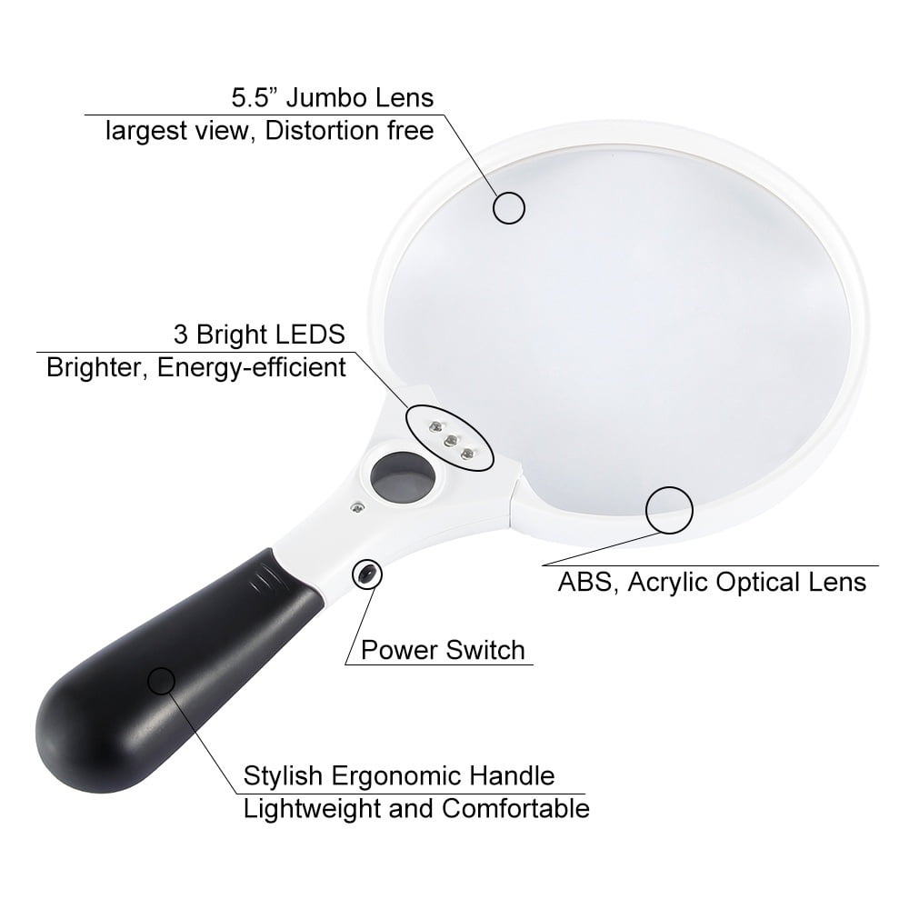 Large Magnifying Glass With Led Light - 2x 4x 25x Magnification Lenses -  Best Giant Magnifying Glass With Light For Reading, Exploration,  Inspection