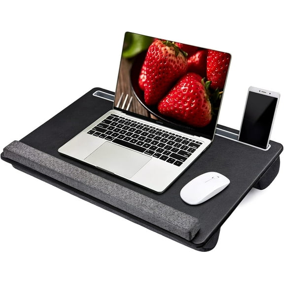Lap Laptop Desk - Full PU Material Pad Gaming Tray - Portable LapDesk with Phone Holder & Wrist Rest for Notebook, , Tablet, Bed, Sofa(Black, Fit Up 17.3-in Laptops)