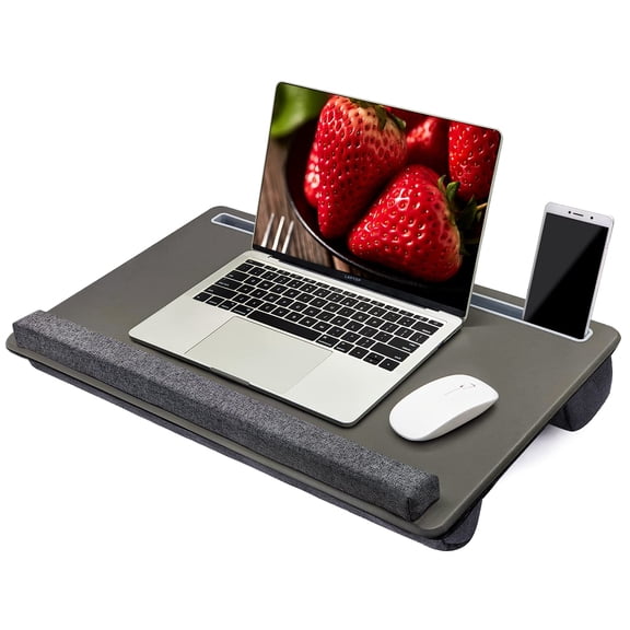 Extra Large Lap Laptop Desk - Full Pu Material Mouse Pad Gaming Tray Portable Lapdesk With Phone Holder & Wrist Rest For Notebook  Macbook Tablet Bed Sofa(gray Fit Up 17.3-in Laptops)