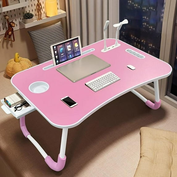 Laptop Bed Desk – Portable Foldable Lap Desk with Storage Drawer & Cup Holder for Bed, Couch, Working, and Reading