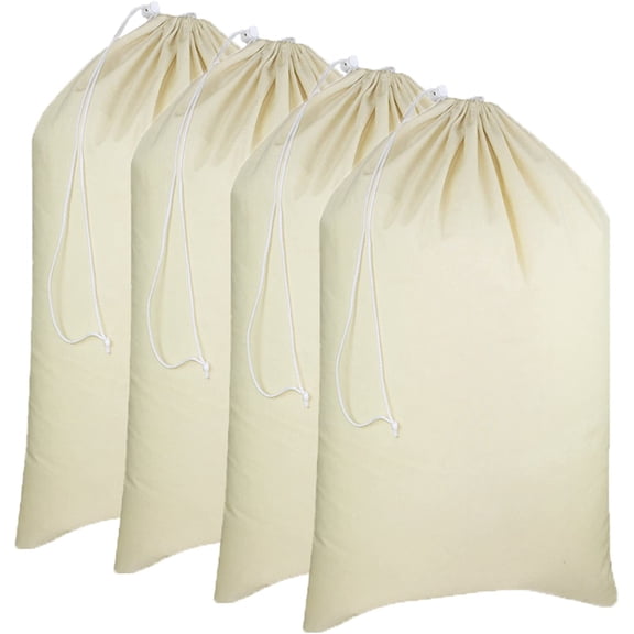 Extra Large Laundry Bags -4 Pack Heavy Duty Durable Cotton Canvas Drawstring Closure Washable Laundry Bag - Back to School Travel College Dorm Basket Liner Clothes Organizer - XL 28 x 36