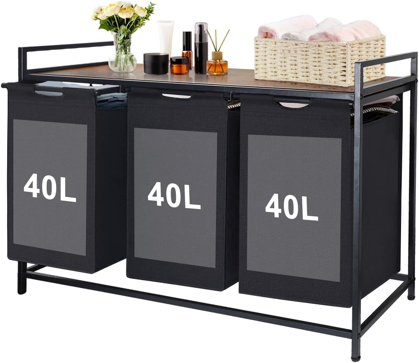 Extra Large Laundry Hamper, Laundry Hamper 3 Section with shelf - 120L ...