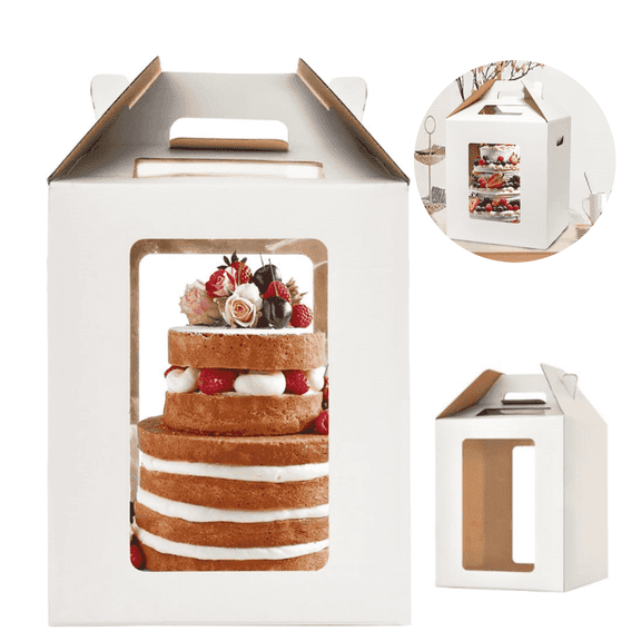 Extra Large Layer Cake Box,Tall Cake Boxes with Window,White Cake Packaging Box,Hand-held CakeBox,Disposable Layer Tall Cake Carrier,Cake Take Out Transport Containers,for Birthday Party