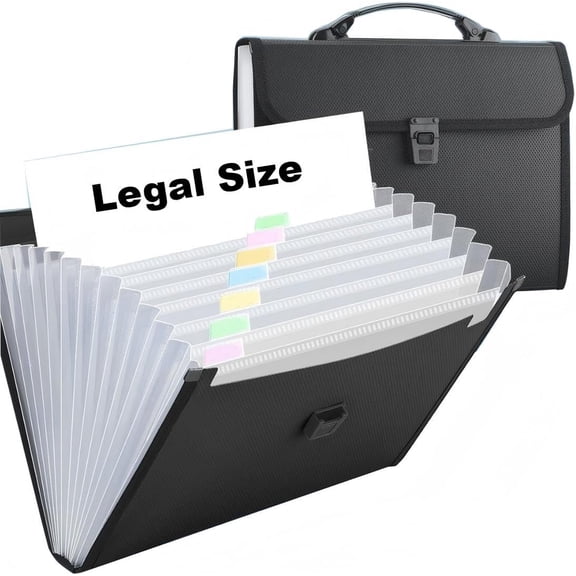 Extra Large Legal Size/Foolscap 12 Pockets Accordion File Organizer with Handle, Portable Expanding File Folder, Expandable Plastic Document Organizer for Travel School Office - Black