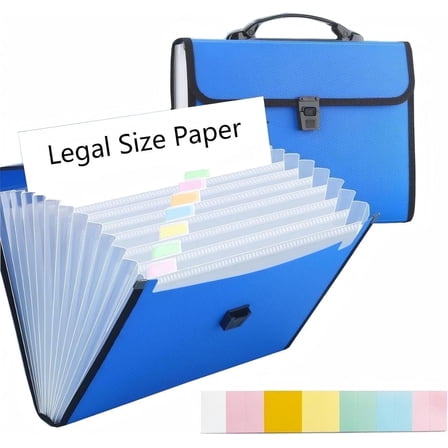 Extra Large Legal Size/Foolscap 12 Pockets Accordion File Organizer with Handle, TRANBO Portable Expanding File Folder, Expandable Plastic Document Organizer for Travel School Office - Blue