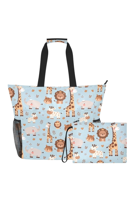 Extra Large Lion Giraffe Cow Beach Bag for Women Waterproof Tote with Zipper Pockets