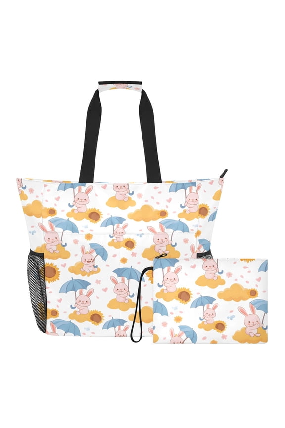 Extra Large Little Rabbit Umbrella Beach Bag for Women Waterproof Tote with Zipper Pockets