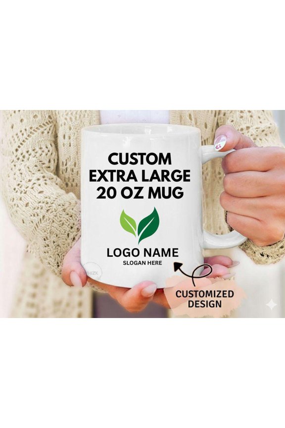 Extra Large Logo Mug Custom Big 20 oz Company Logo Mug Personalized 20oz Business Logo Cof