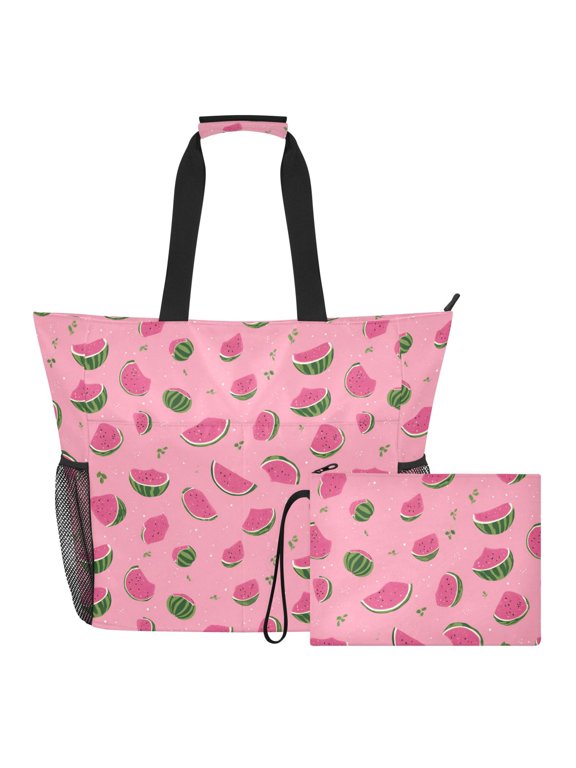 Extra Large Lots Of Watermelons Beach Bag for Women Waterproof Tote with Zipper Pockets