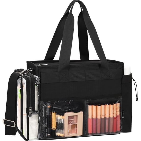 Extra Large Makeup Bag, Makeup Artist Kit Bag with Divider Professional Cosmetic Bag Organizer Hair Stylist Organizer Bag Mobile Pro Makeup Storage Case Duffle Tote Bag for Makeup Beauty Lover