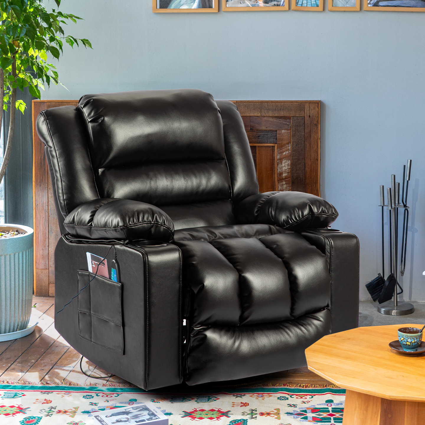 Extra Large Massage Manual Recliner Chair, 36.6" Wide Velvet Swivel