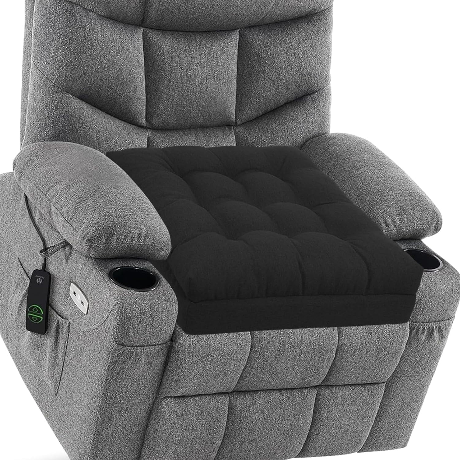 Extra Large Memory Foam Recliner Cushions for Elderly, 20x20x5 Inch Thick Dual-Layer Patent Design Non-Slip Recliner Seat Cushion for Couch for Easy to Stand Up & Reduce Hip & Lumbar Pain, Black